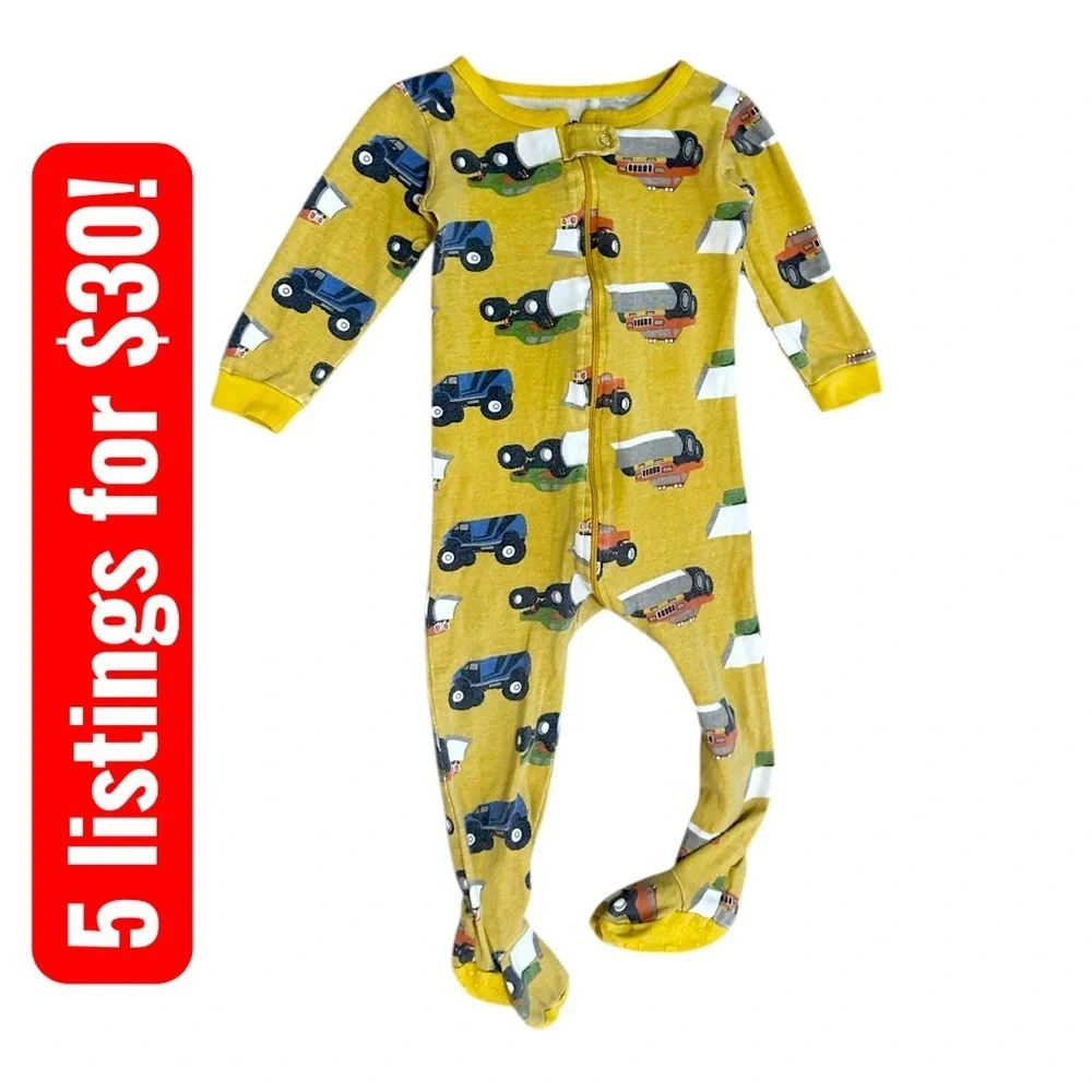 Dino Dee Construction Zip Grip Footie Pajamas 18-24 Months Toddler Boy Yellow